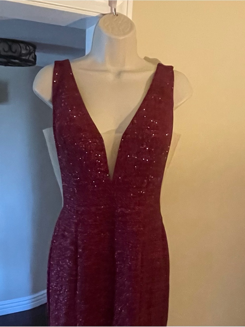 Jovani Glitter Jersey Mermaid Skirt - Burgundy - Picture 5 of 8